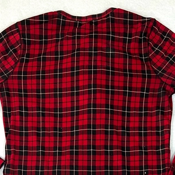 Lauren Ralph Lauren sz S red & black plaid ruffle front long sleeve knit blouse - Picture 8 of 12